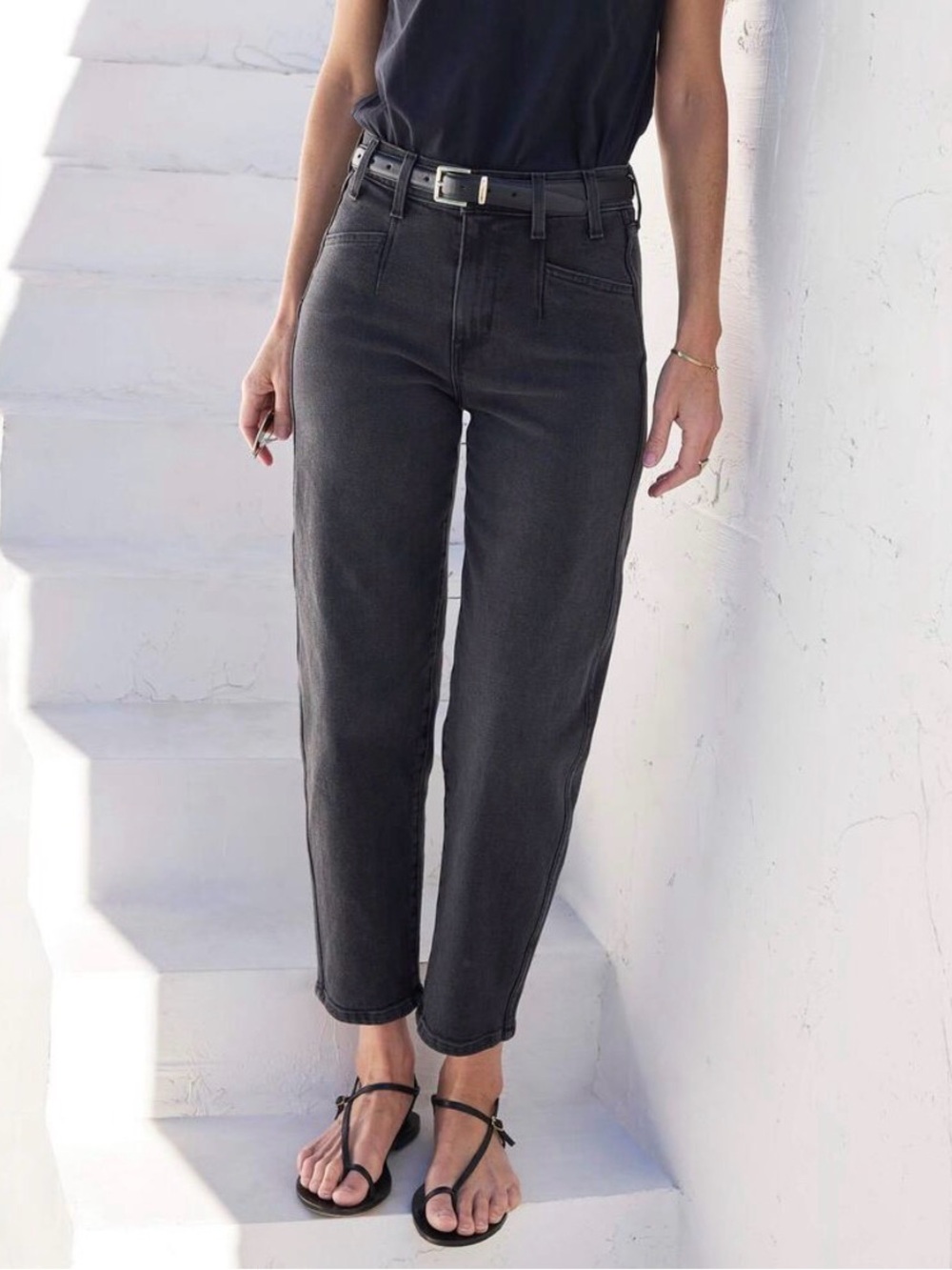 AYR The Beat Barrel Leg Jeans Women's Size 26 High Rise Crop Washed Black